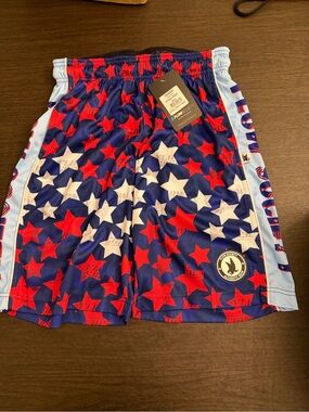 Boys Flow Society Star Print Athletic Shorts - Red & Blue